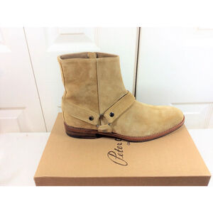 NEW Peter Nappi Paolo Suede Harness Boots Side Zip in Caramel Men's Sz 43 US 11